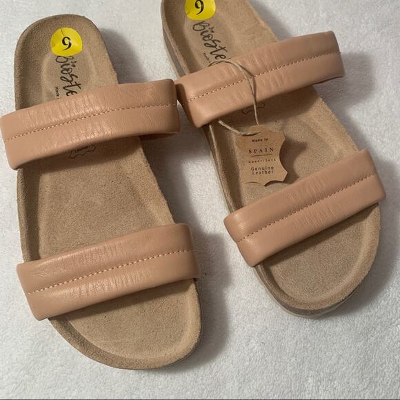 Biostep Light Pink Leather Sandals Slides Slip Ons Made in Spain NWT - Picture 2 of 9